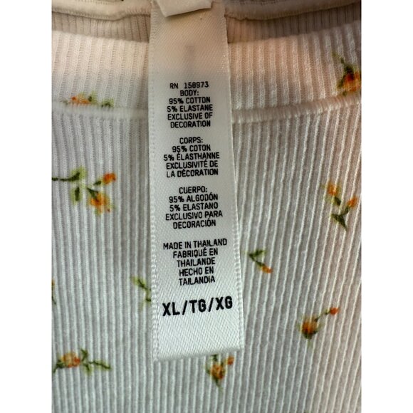 Skims Women's Ribbed Cotton White Floral Short Sleeve Top XL Dainty Casual - Picture 10 of 10